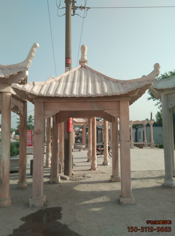 晚霞紅單層、單檐、加厚、四角涼亭雕塑